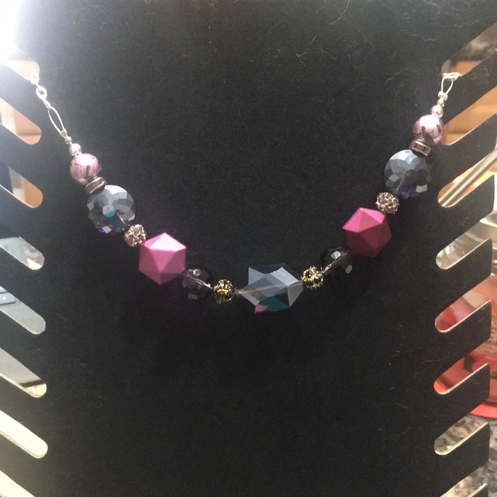 Purple statement necklace.